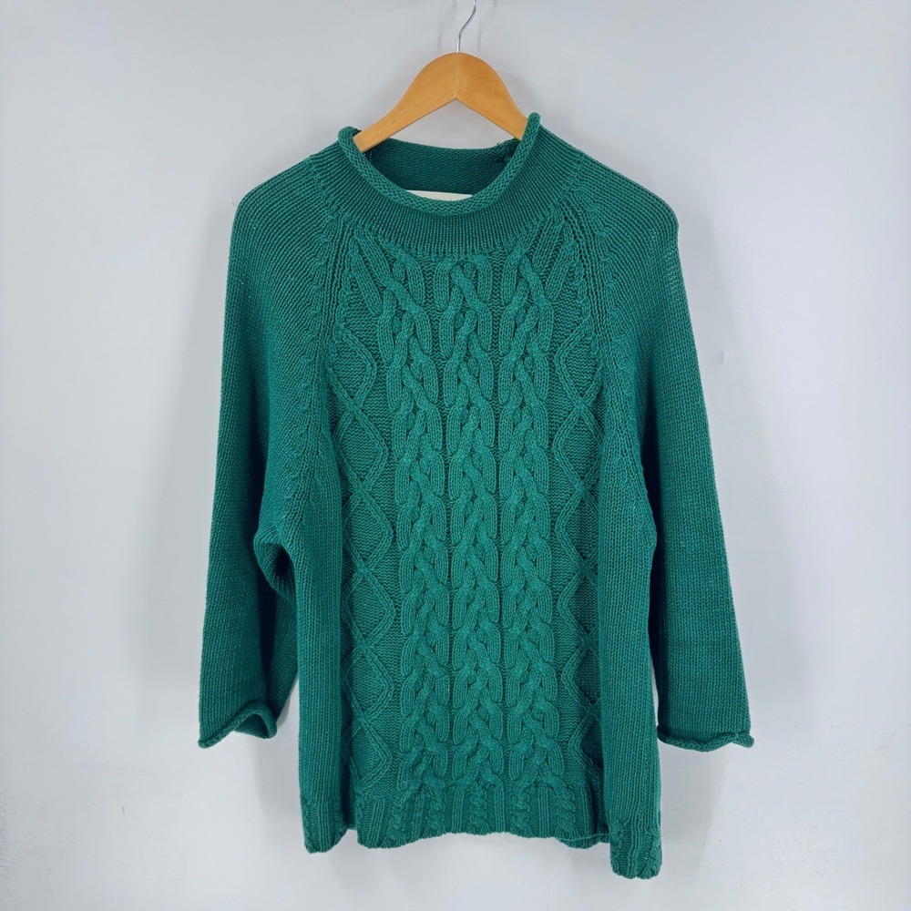 Vintage The Limited Emerald Green Cable Knit Roll Neck Sweater 90s Style Size S